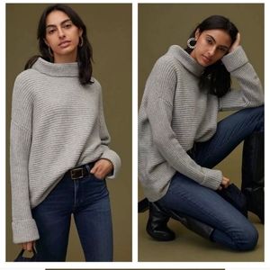 Anthropologie Pilcro Grey Ribbed Knit Oversized Tunic Cowl Neck Sweater Small
